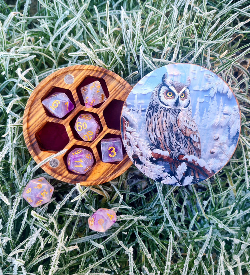 Hardwood Printed Owl Dice Box