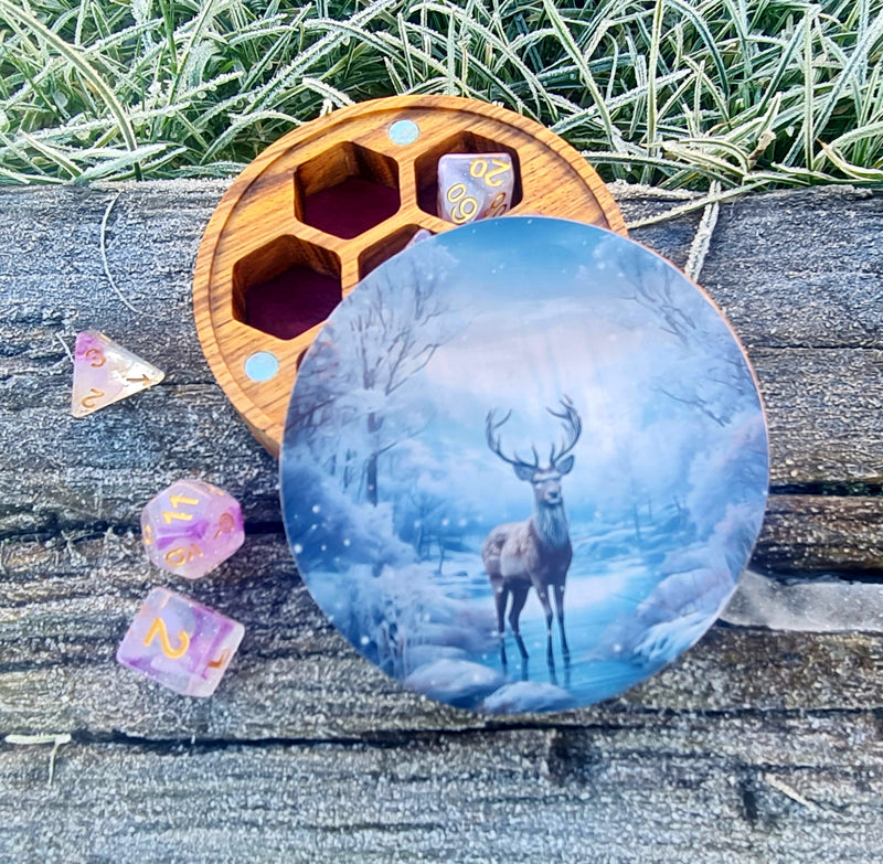 Hardwood Printed Stag Dice Box