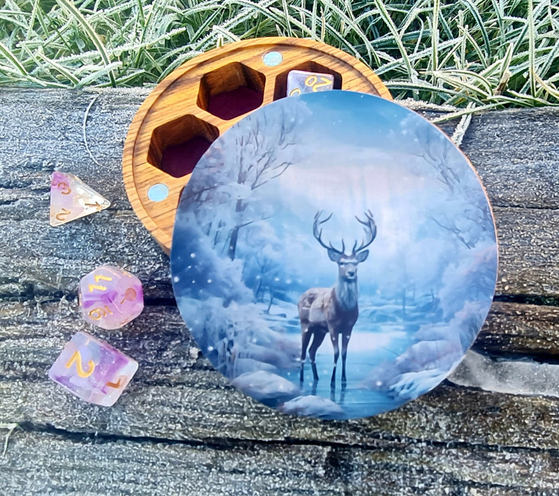 Hardwood Printed Stag Dice Box