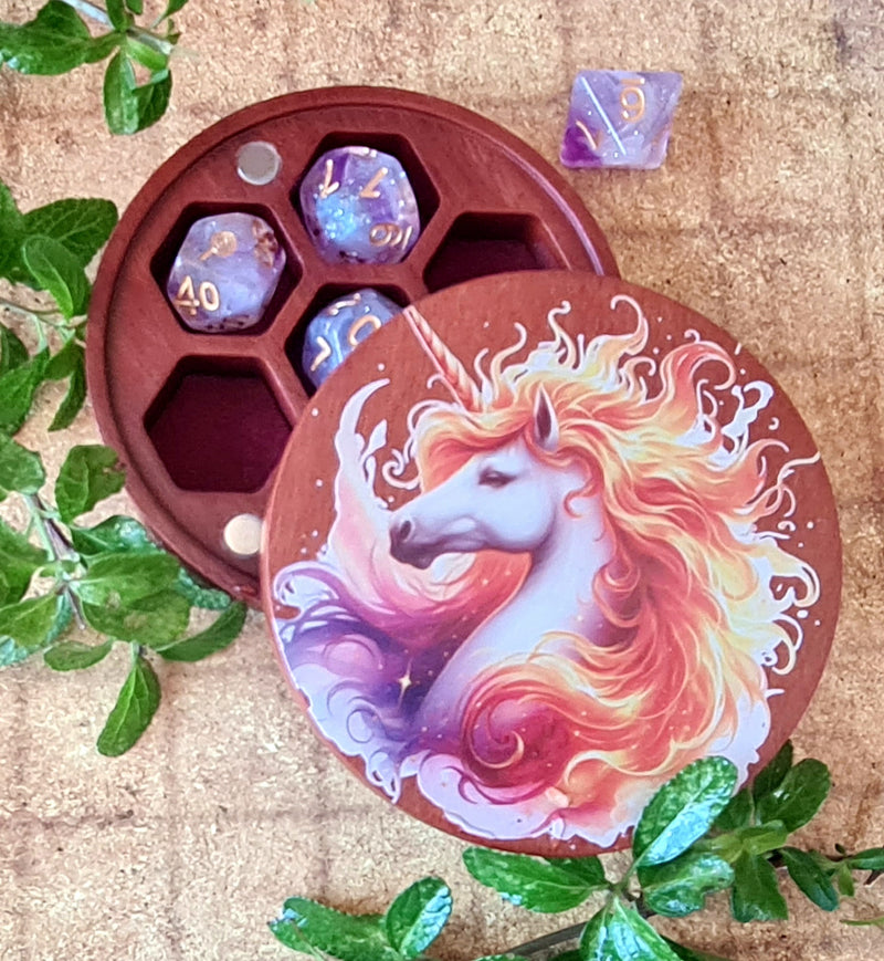 Hardwood Printed  Unicorn Dice Box