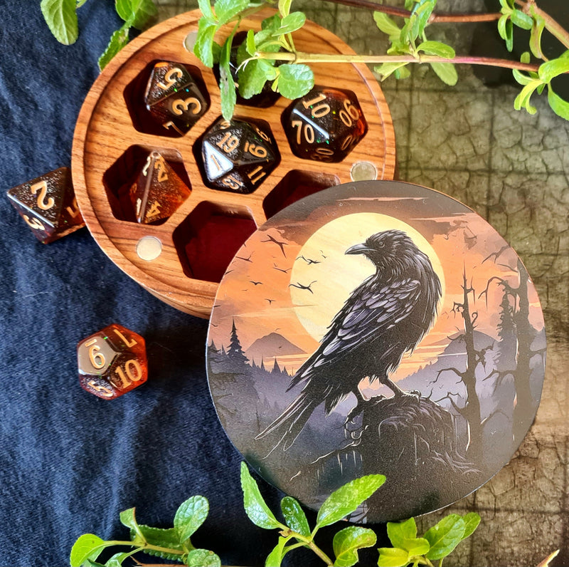 Hardwood Printed  Raven Dice Box