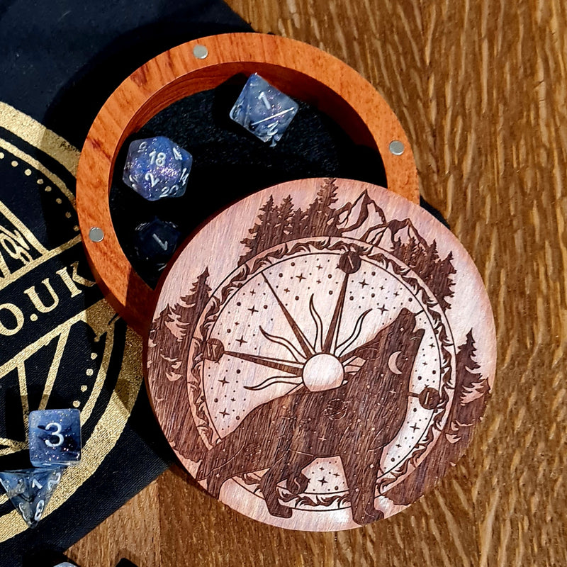Compass Wolf Rosewood Dice or Trinket Box - CRITIT