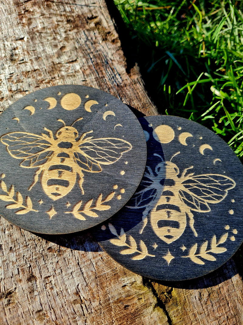 Bumble Bee Moon Black Set of 2 Coasters - CRITIT