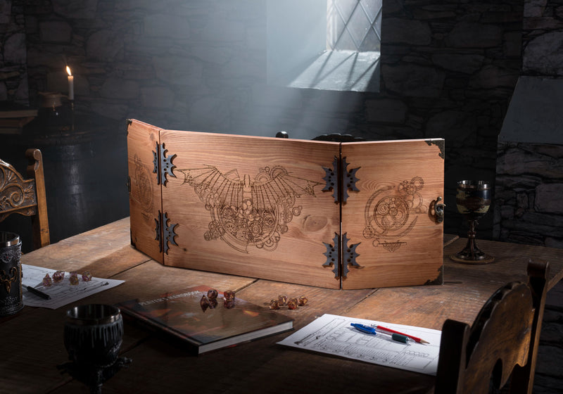 Clockwork Wings Wooden Game Master Screen - Now includes built in tracker & tokens - CRITIT