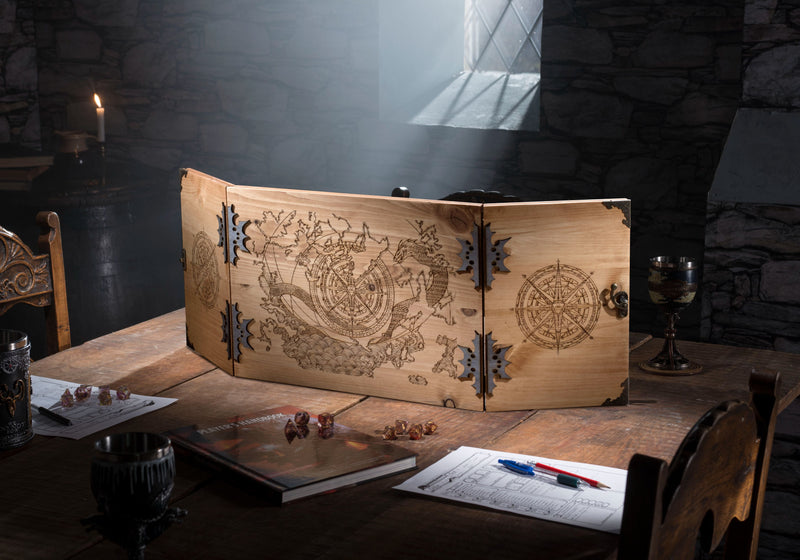 Compass Dragon Wooden Game Master Screen - Now includes built in tracker & tokens - CRITIT