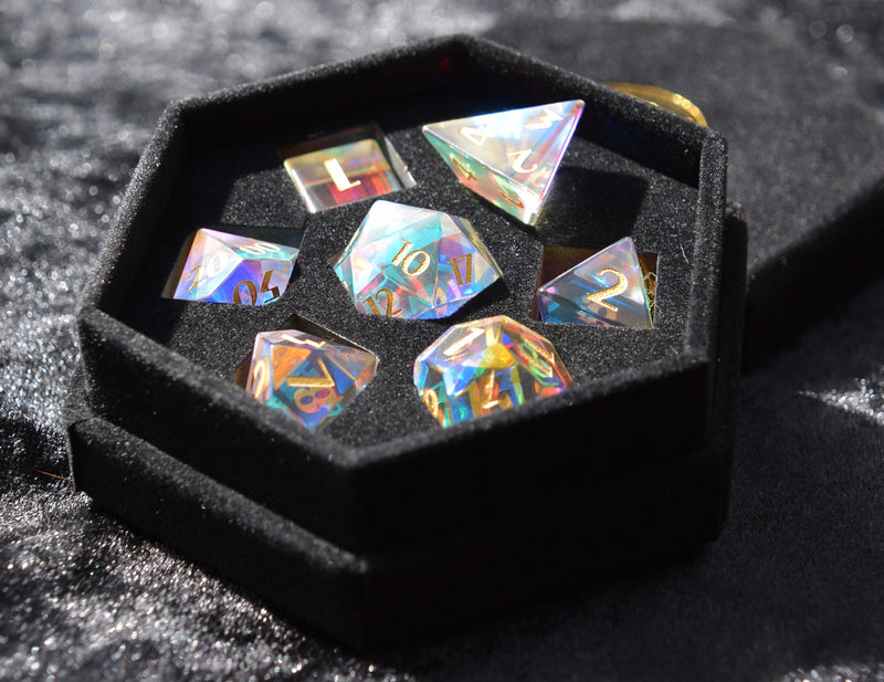 Rainbow Crystal Dice  - free faux leather gift box upgrade! - CRITIT